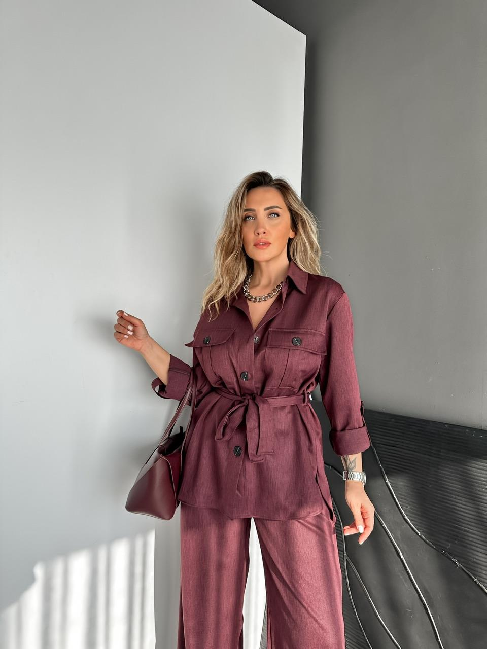 Bordo Kuşaklı Safari Cepli Marka Takım