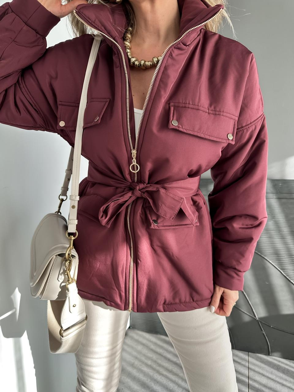 Bordo Kuşaklı Şişme Mont