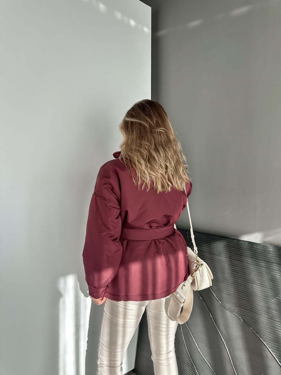 Bordo Kuşaklı Şişme Mont