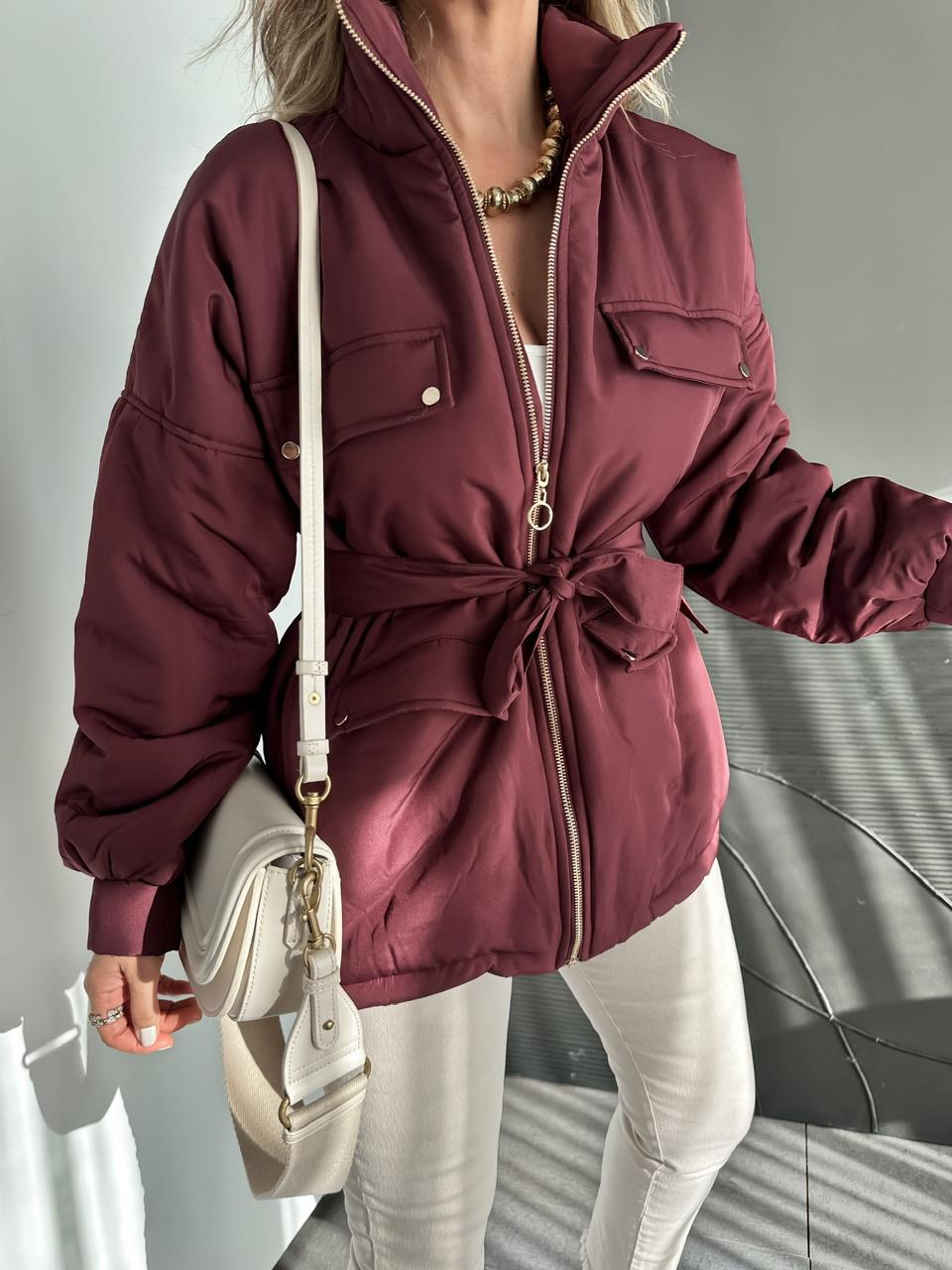 Bordo Kuşaklı Şişme Mont