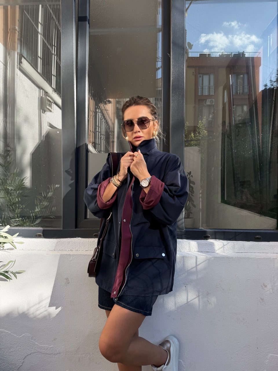 Bordo Lacivert Çift Taraflı Mont