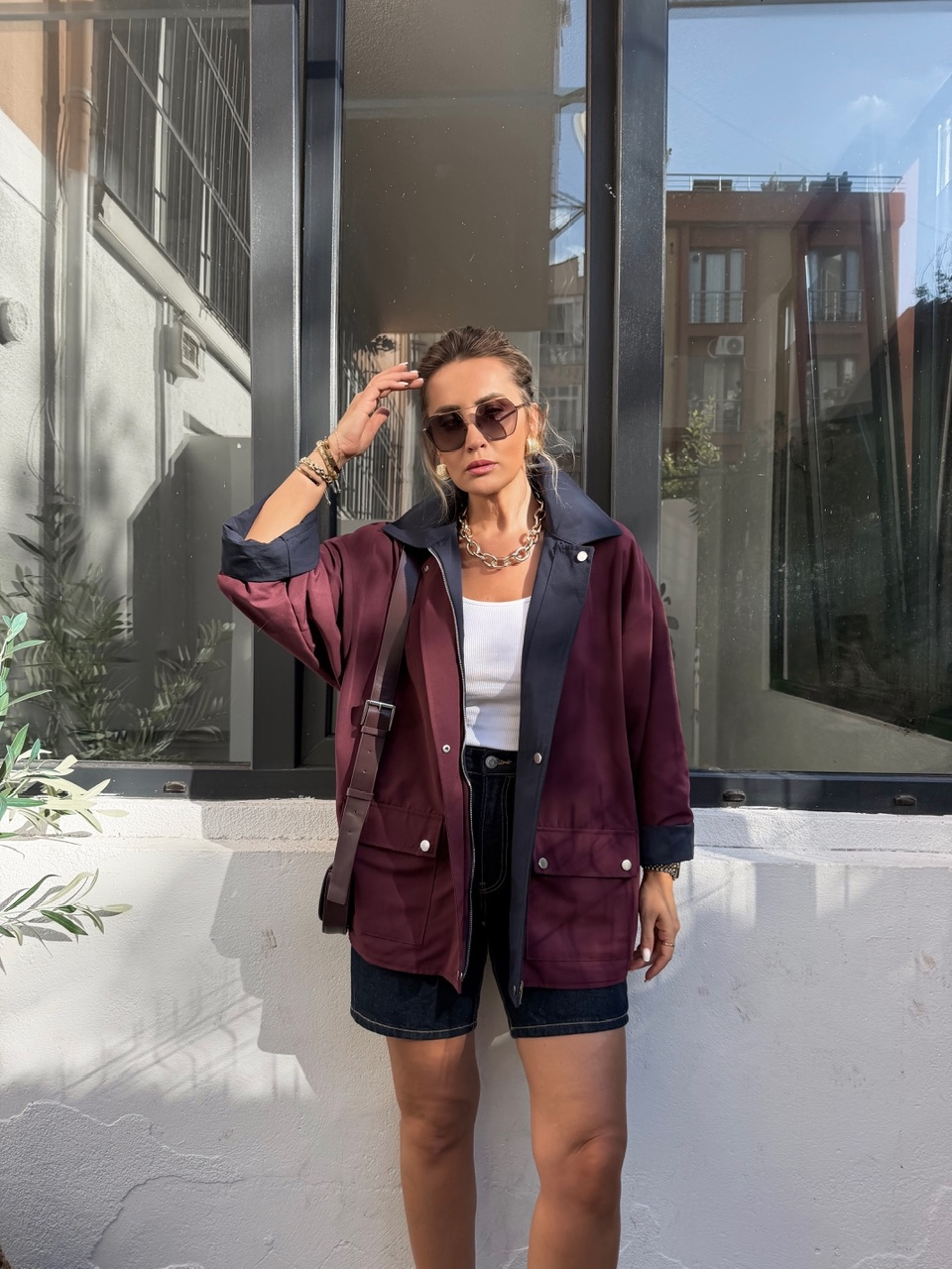 Bordo Lacivert Çift Taraflı Mont
