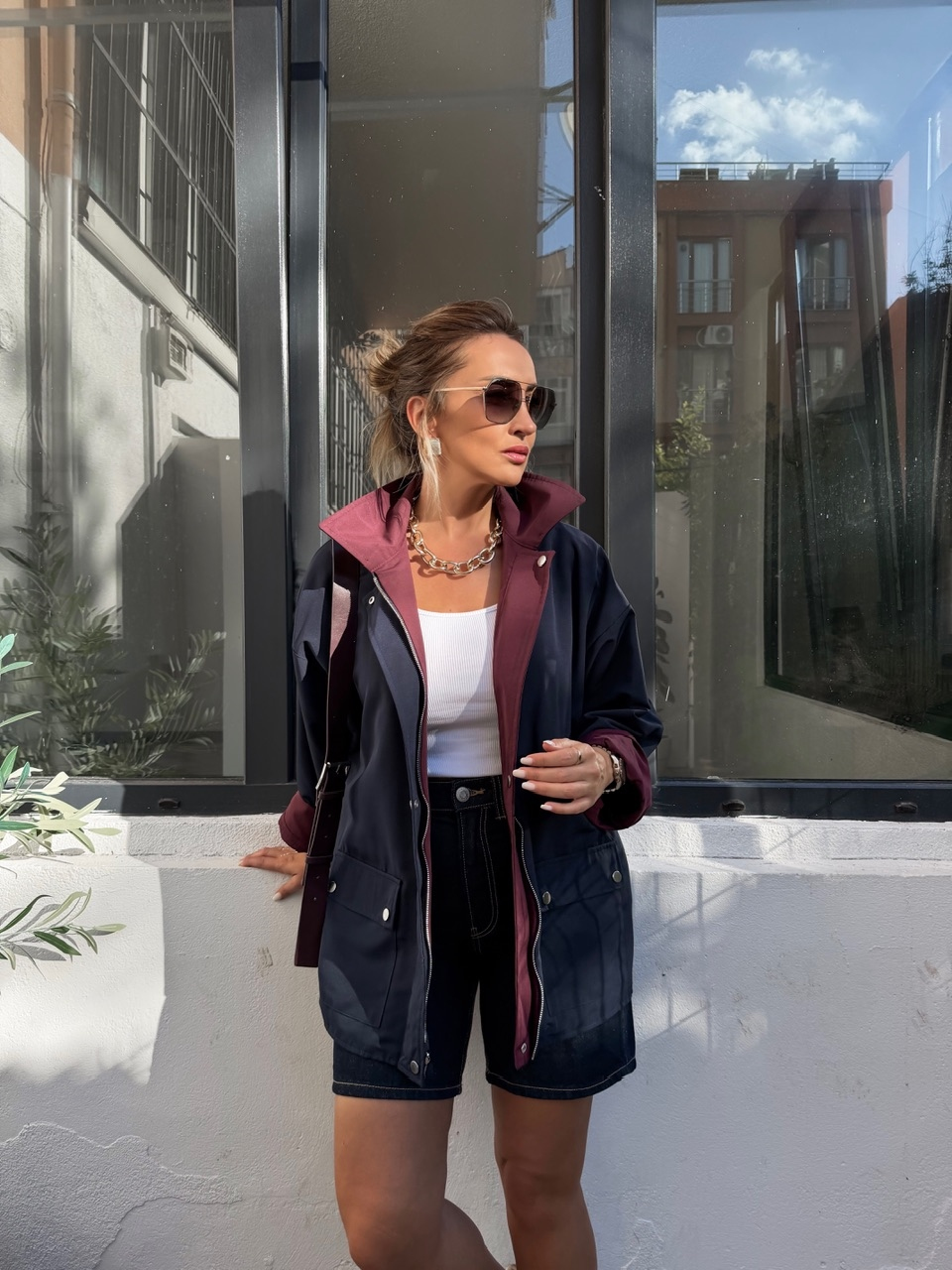 Bordo Lacivert Çift Taraflı Mont