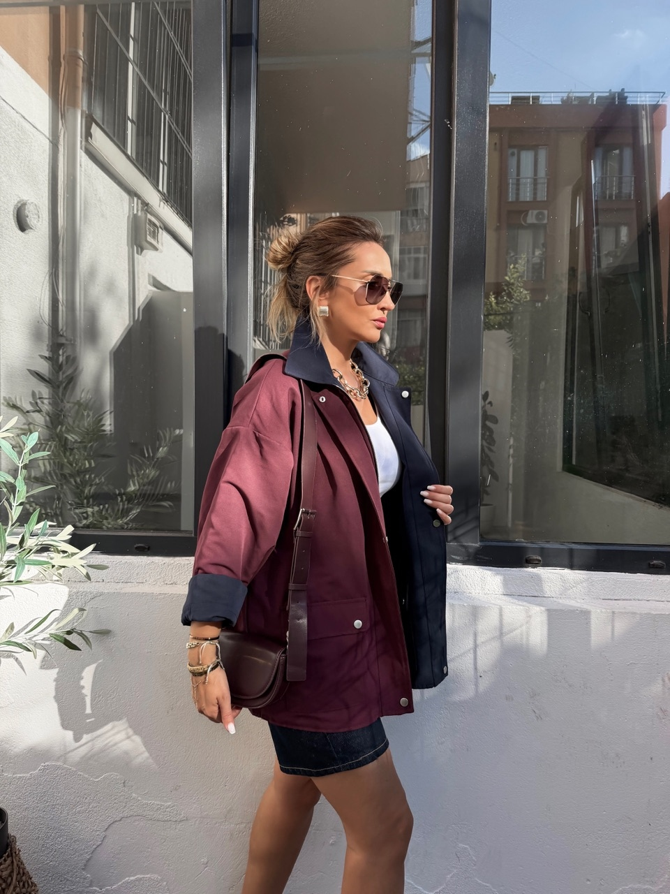 Bordo Lacivert Çift Taraflı Mont