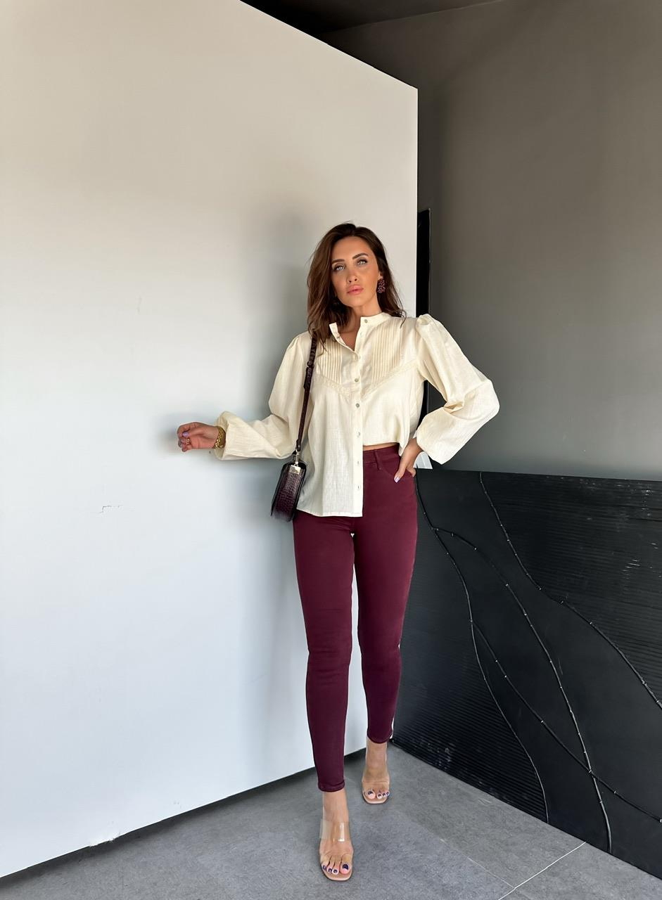 Bordo Likralı Orijinal Skinny Jean