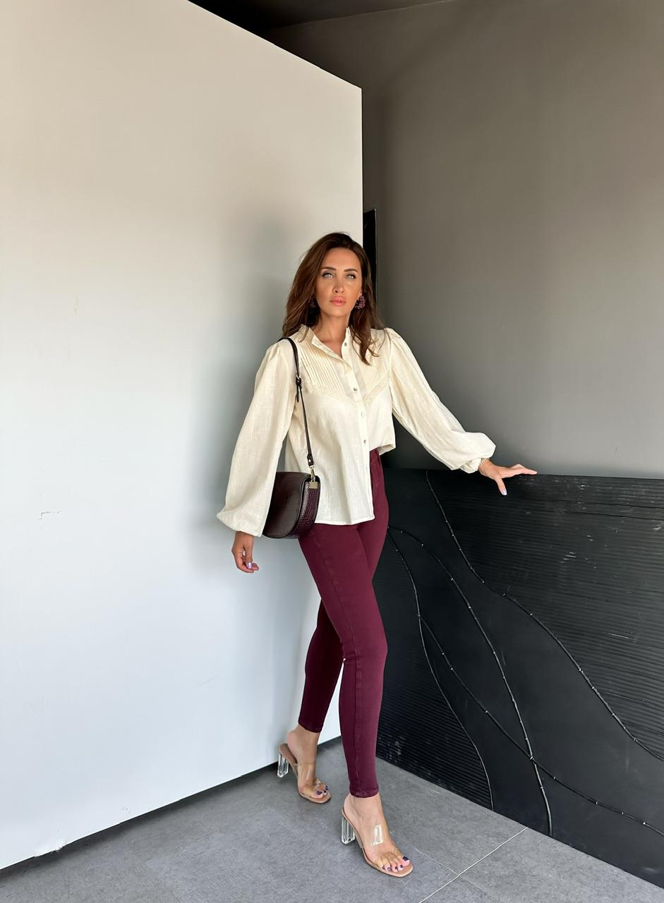 Bordo Likralı Orijinal Skinny Jean