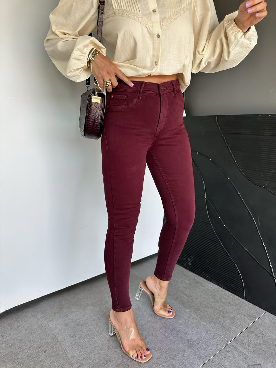 Bordo Likralı Orijinal Skinny Jean