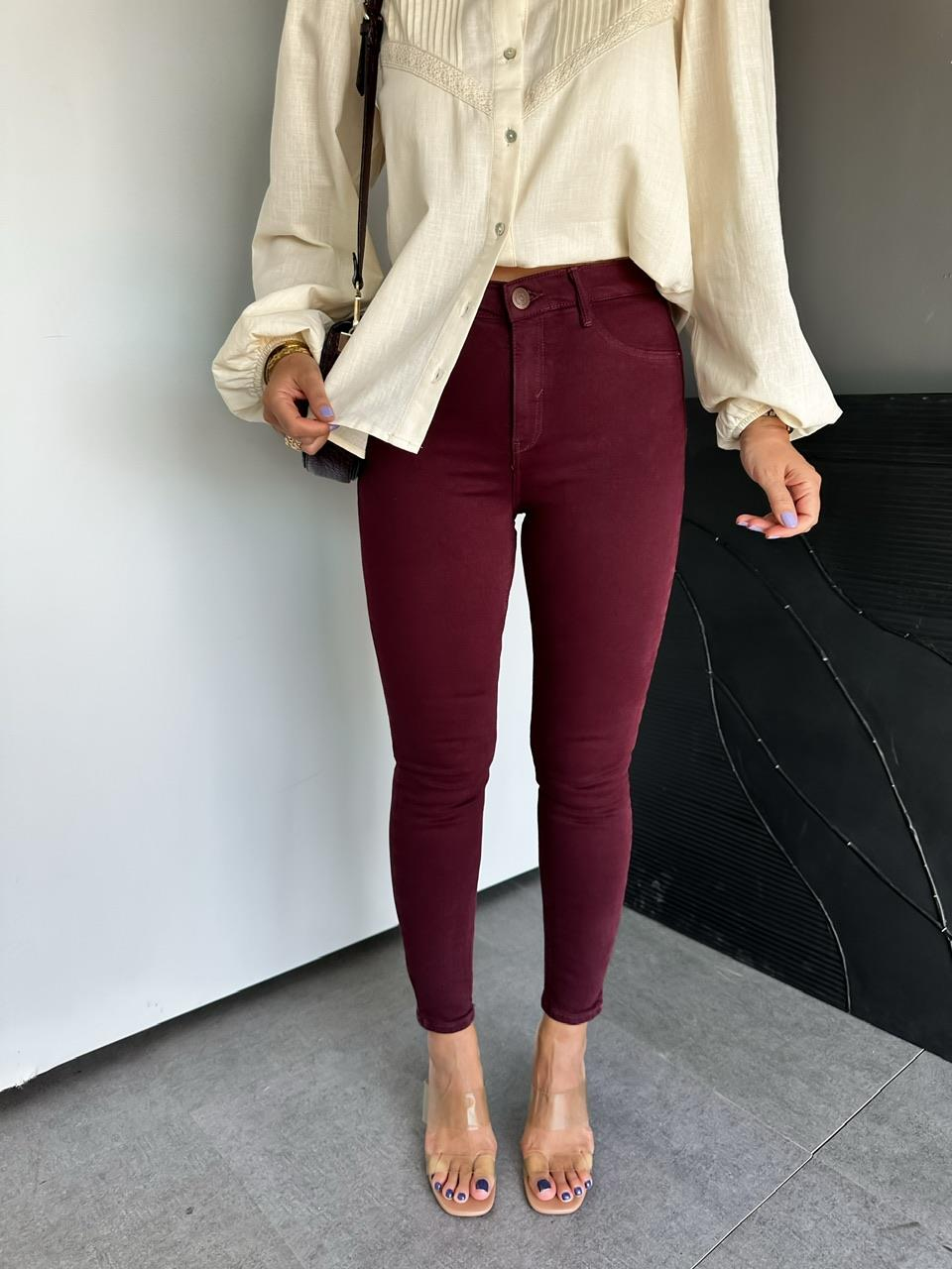 Bordo Likralı Orijinal Skinny Jean