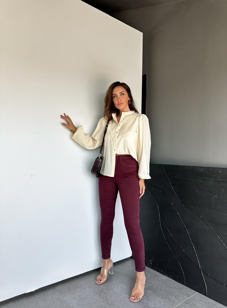 Bordo Likralı Orijinal Skinny Jean