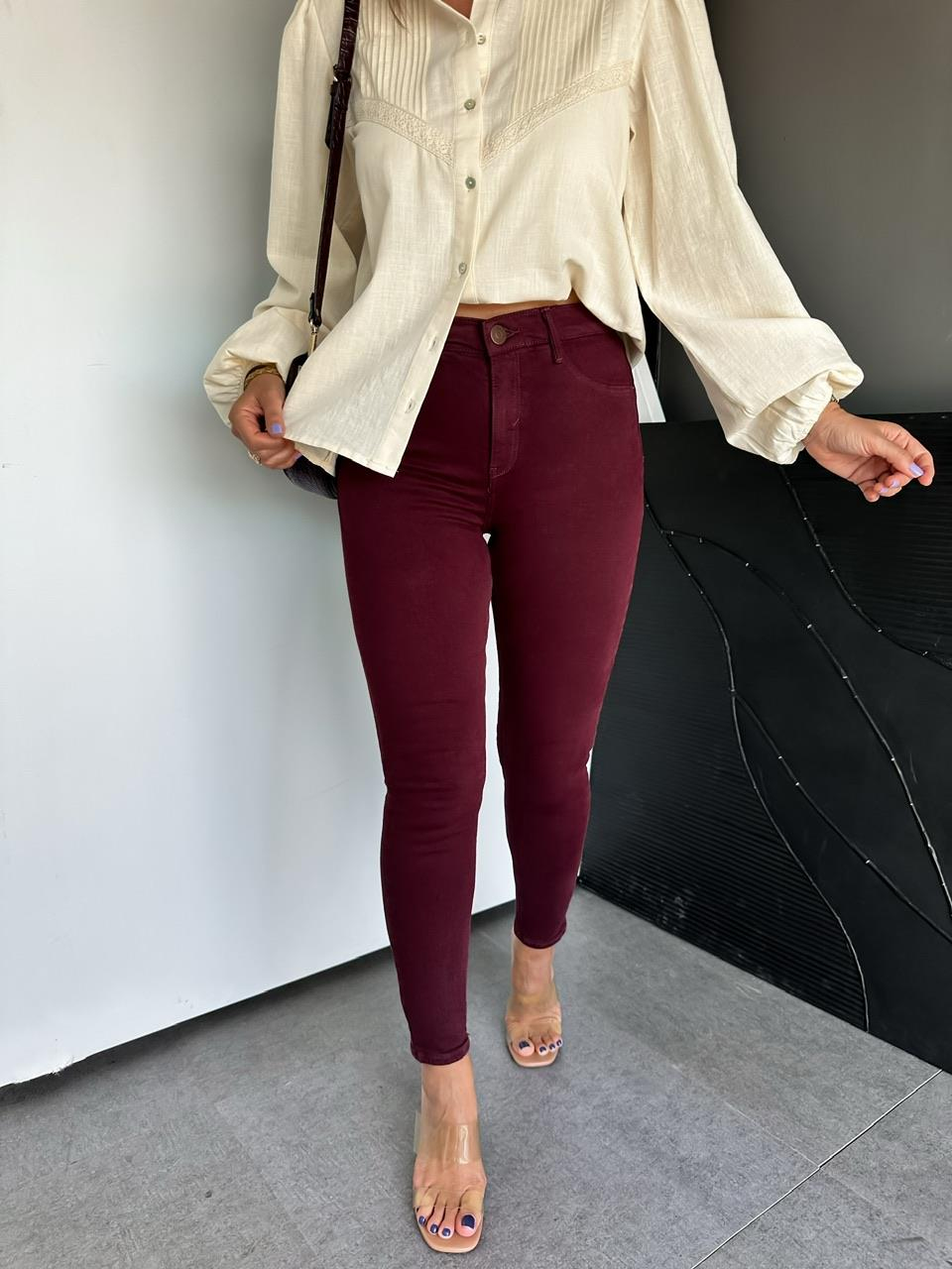 Bordo Likralı Orijinal Skinny Jean