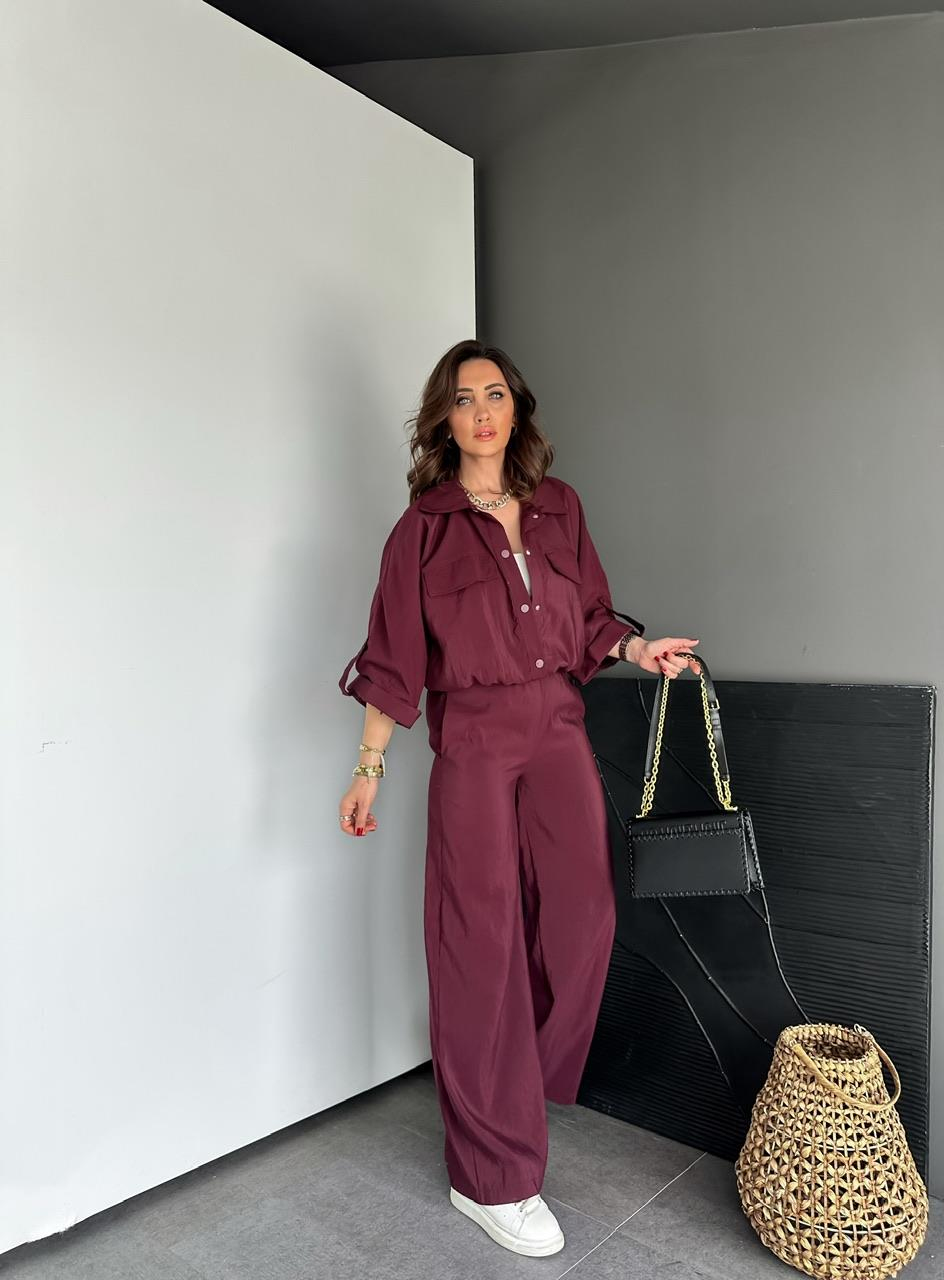 Bordo Manşet Kollu Çıtçıtlı Takım
