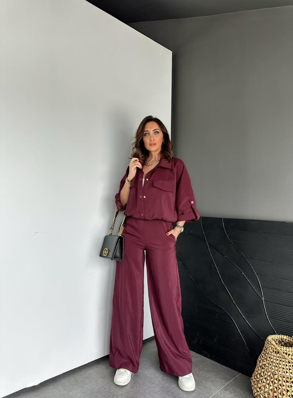 Bordo Manşet Kollu Çıtçıtlı Takım