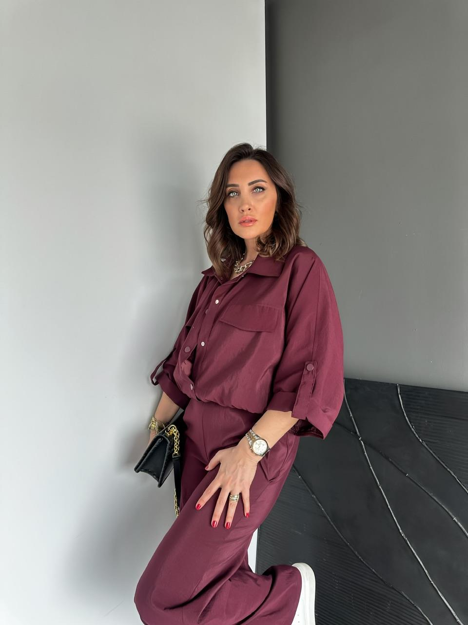 Bordo Manşet Kollu Çıtçıtlı Takım