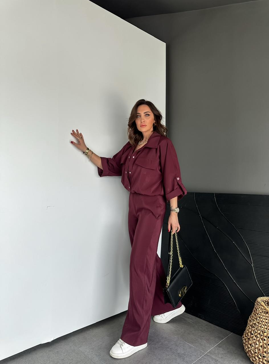 Bordo Manşet Kollu Çıtçıtlı Takım