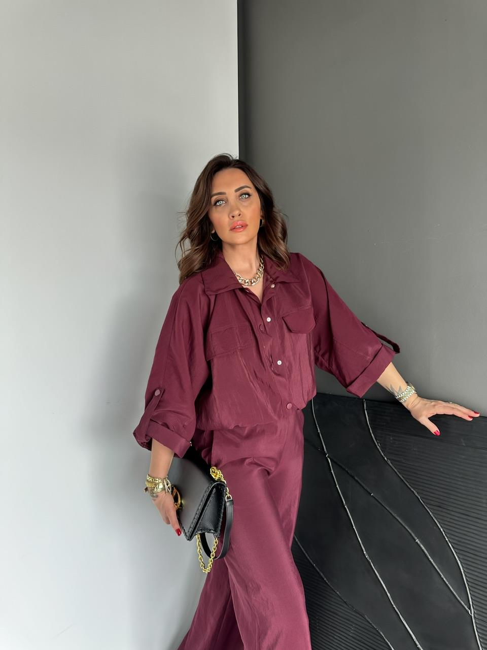 Bordo Manşet Kollu Çıtçıtlı Takım