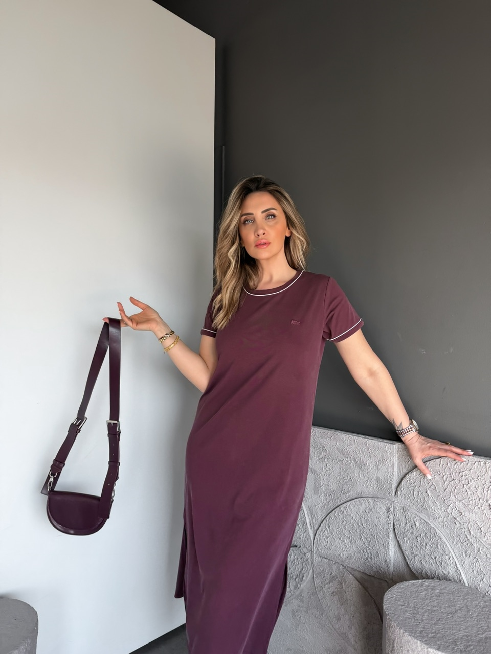 Bordo Marka Logolu Pike Elbise