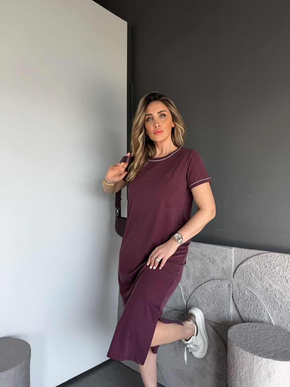 Bordo Marka Logolu Pike Elbise