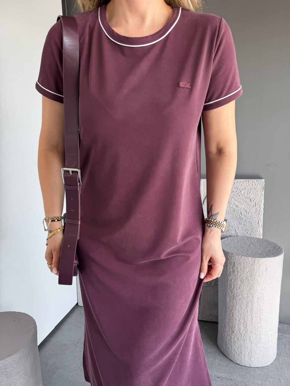 Bordo Marka Logolu Pike Elbise