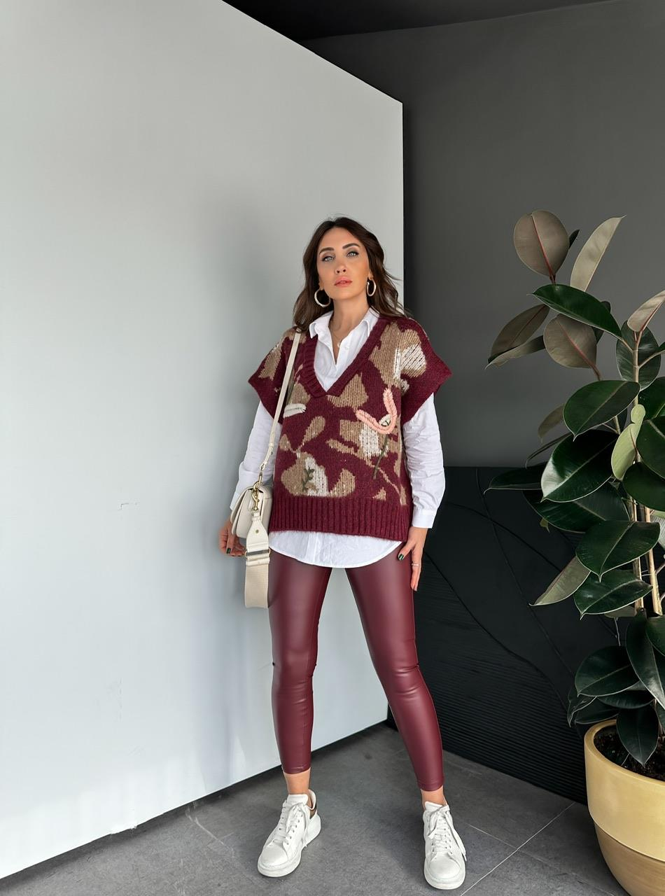 Bordo Mat Deri Tayt
