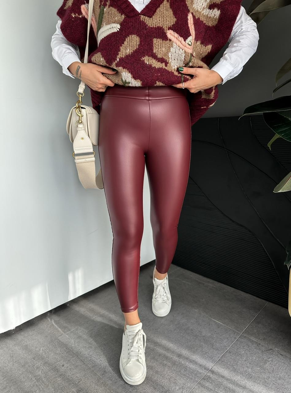 Bordo Mat Deri Tayt