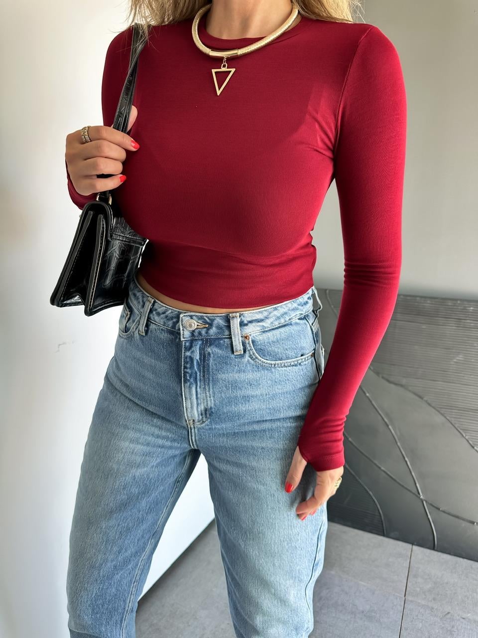 Bordo Modal Parmak Geçirmeli Tshirt