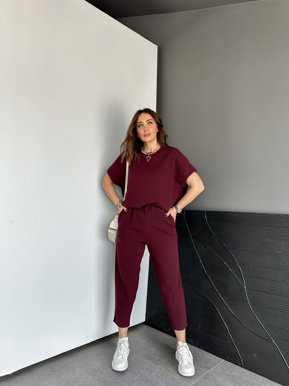 Bordo Naturel Keten Dokulu Takım