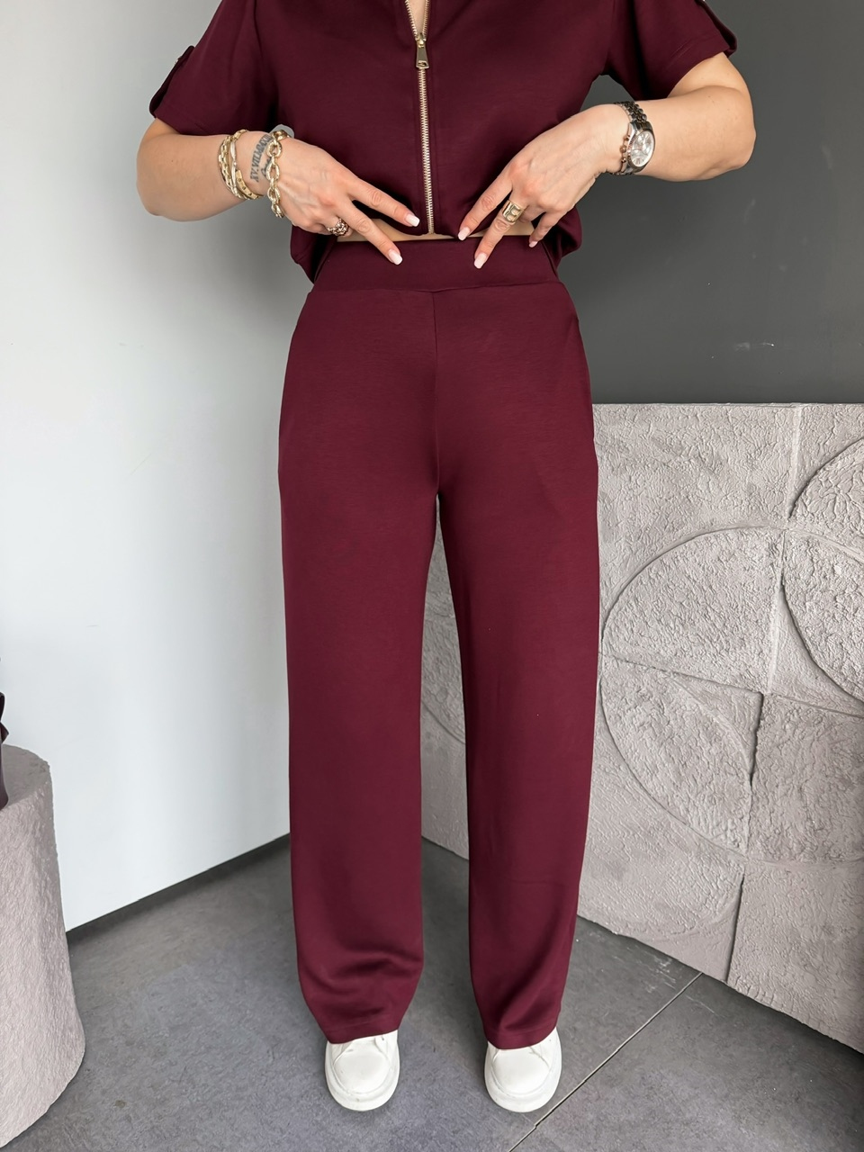 Bordo Omuzları Fileli Modal Takım