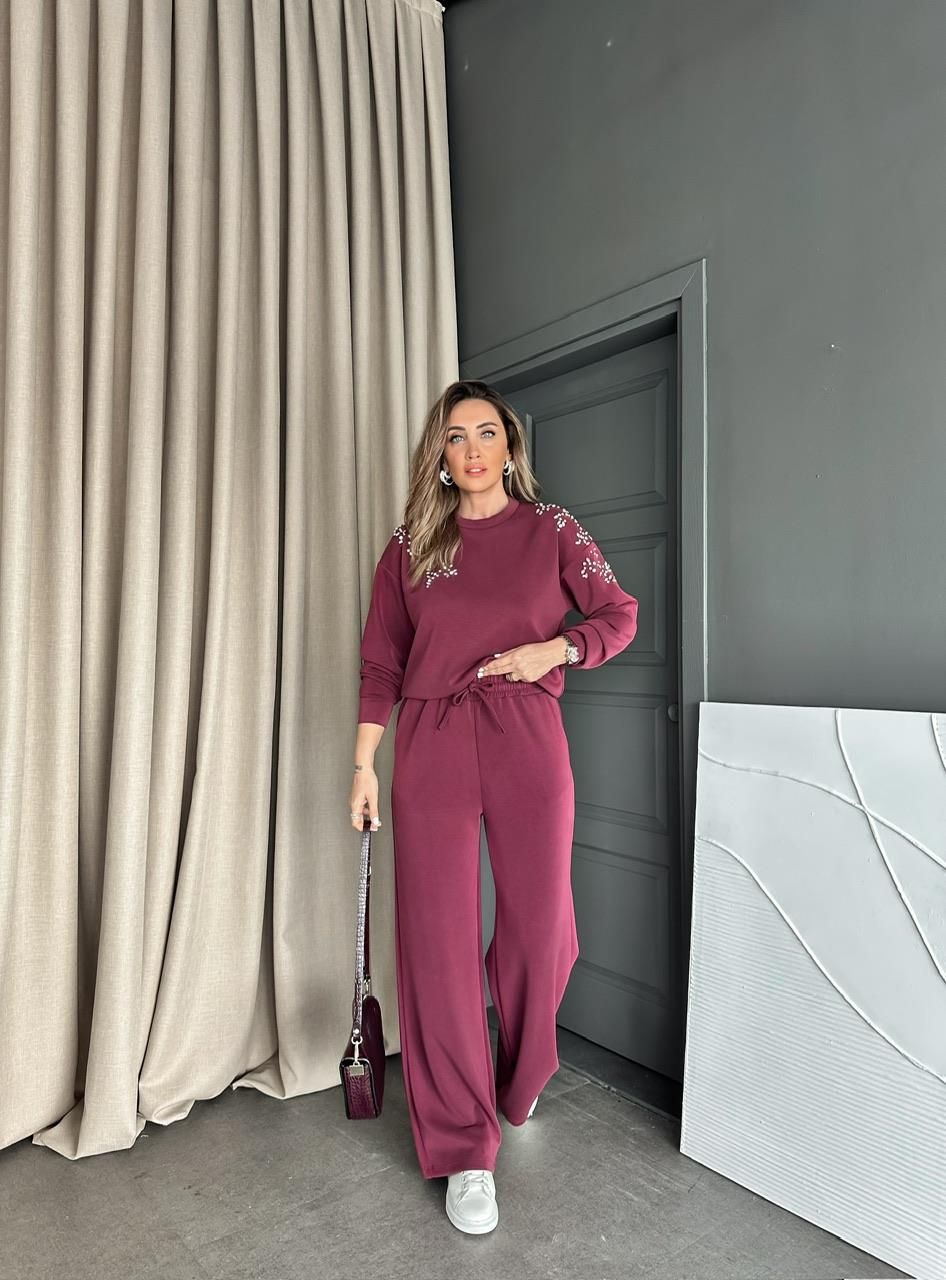 Bordo Omuzları Serpme Taşlı Premium Takım