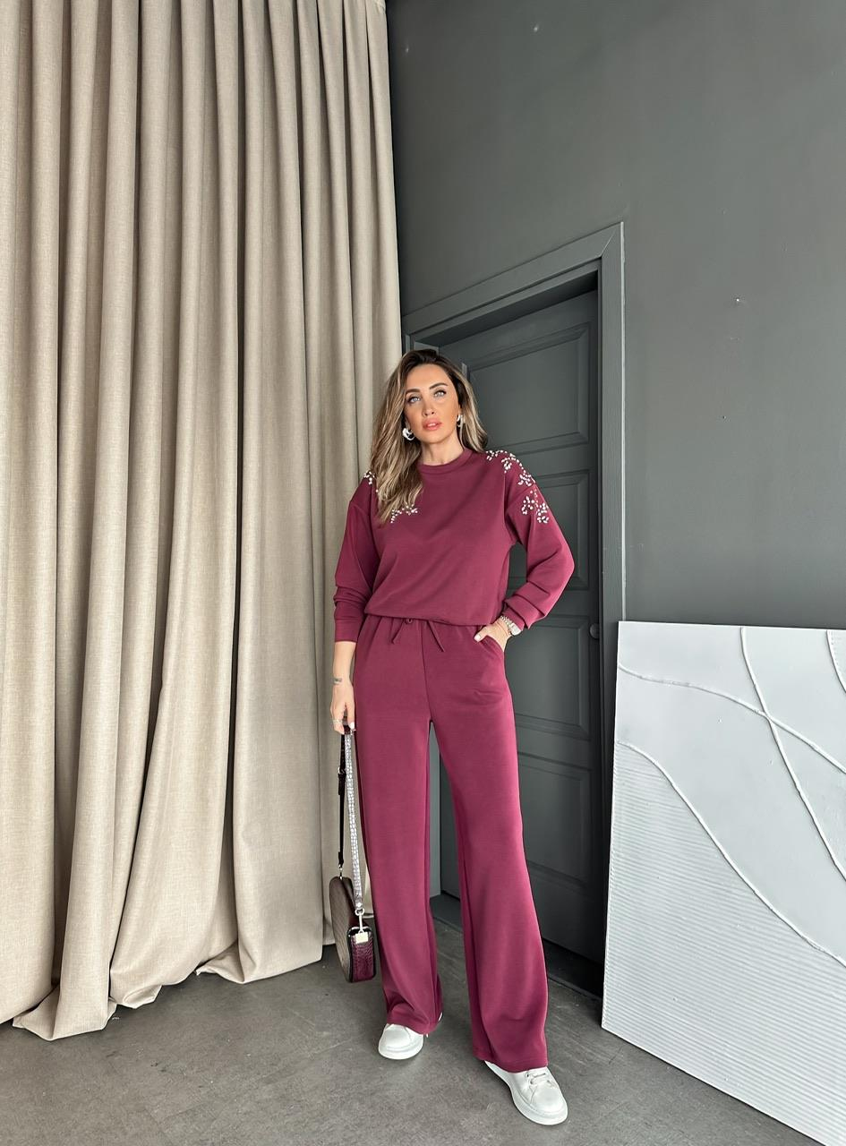 Bordo Omuzları Serpme Taşlı Premium Takım