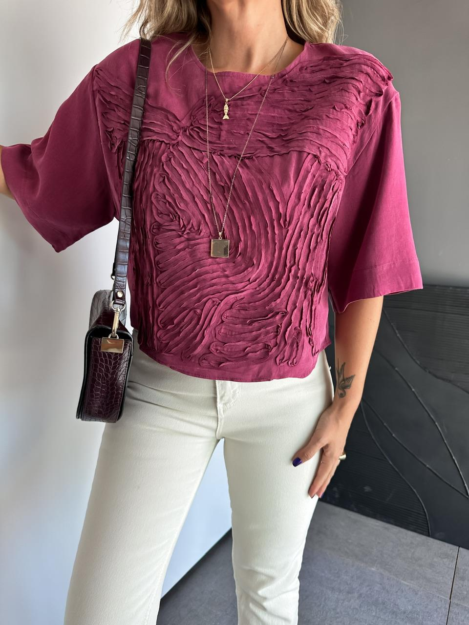 Bordo Parça Dikişli Tasarım  Soft Bluz