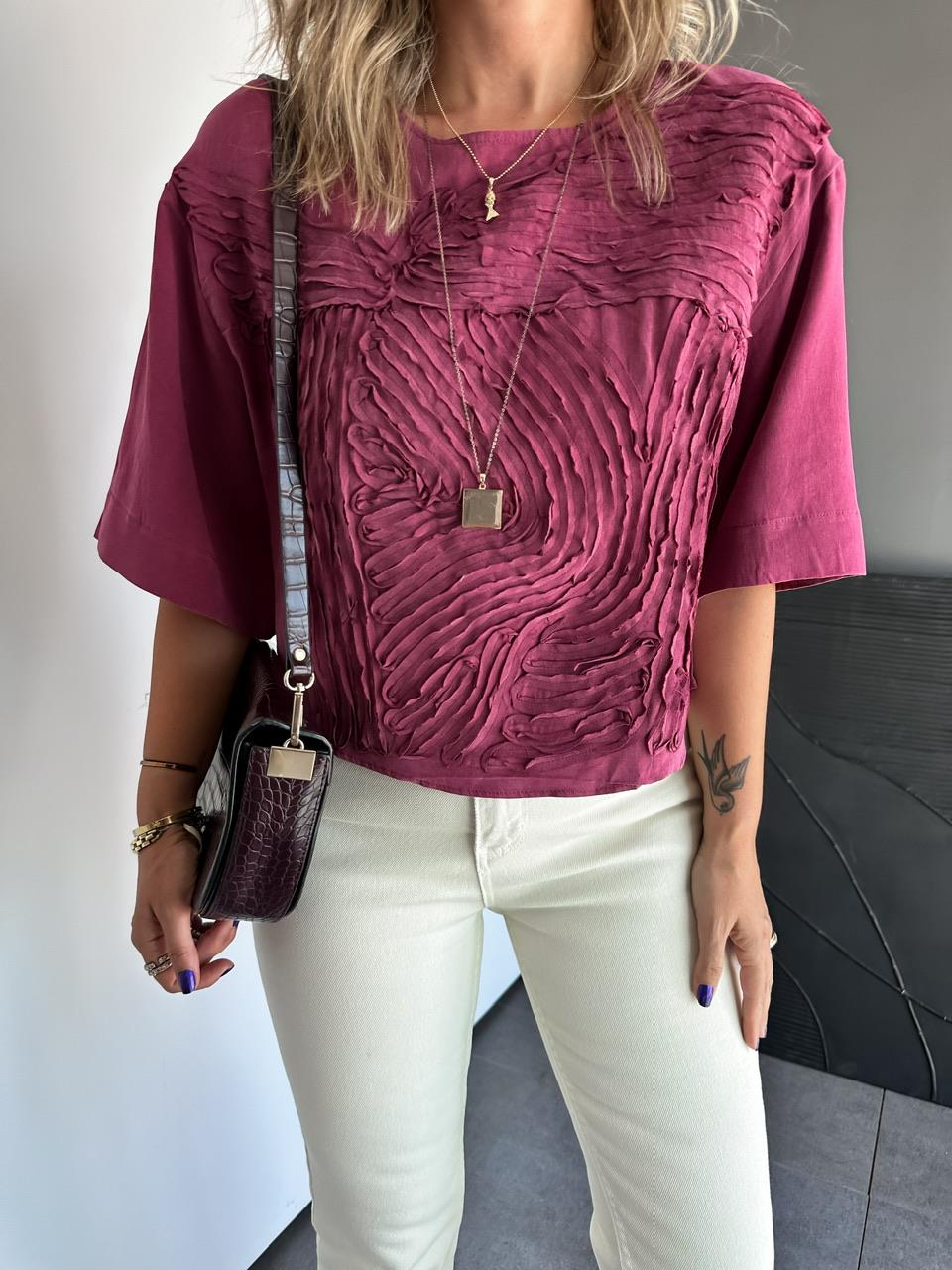Bordo Parça Dikişli Tasarım  Soft Bluz