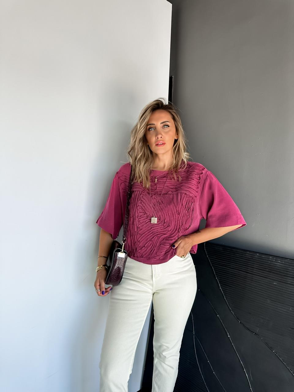 Bordo Parça Dikişli Tasarım  Soft Bluz