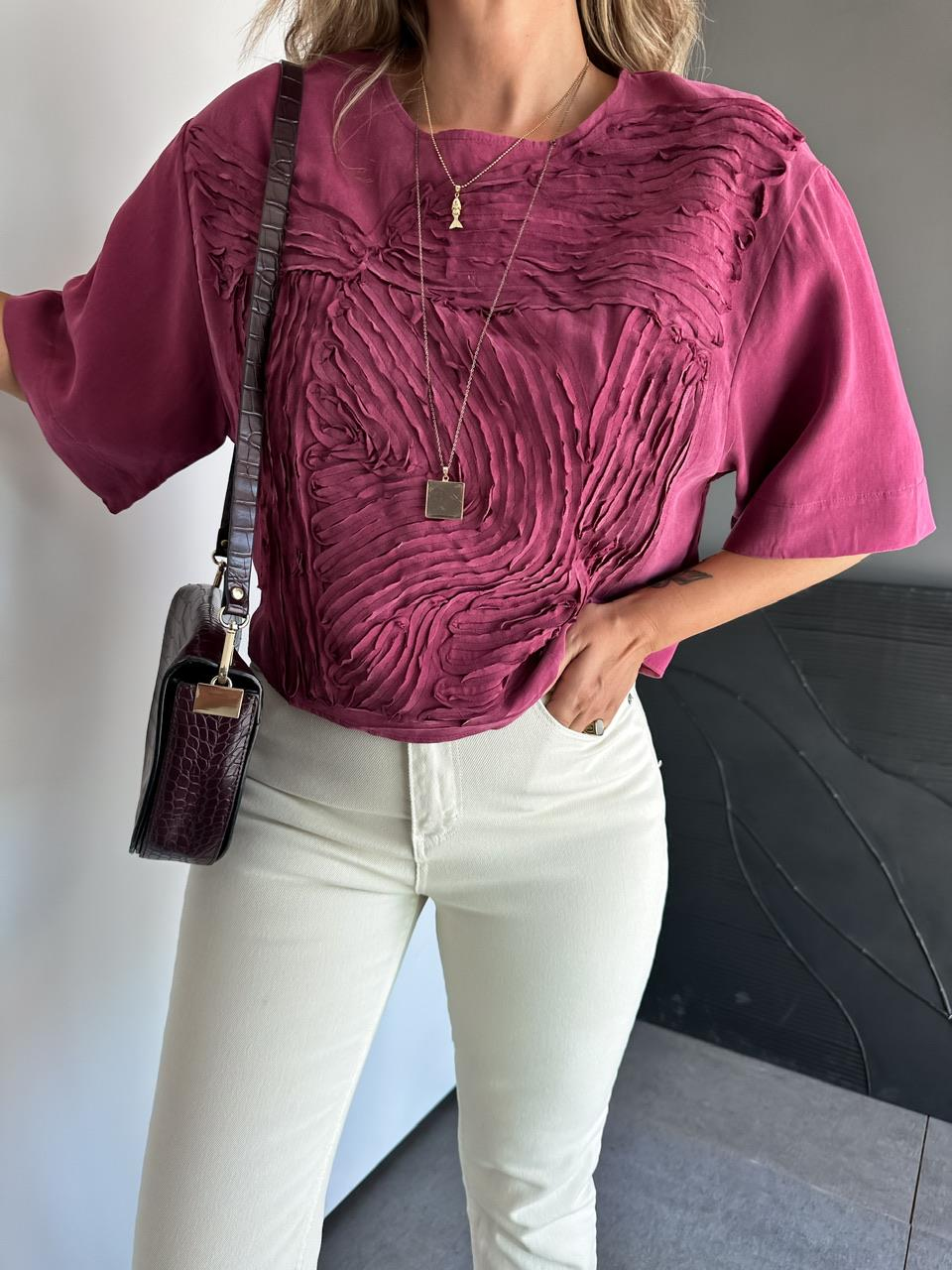 Bordo Parça Dikişli Tasarım  Soft Bluz