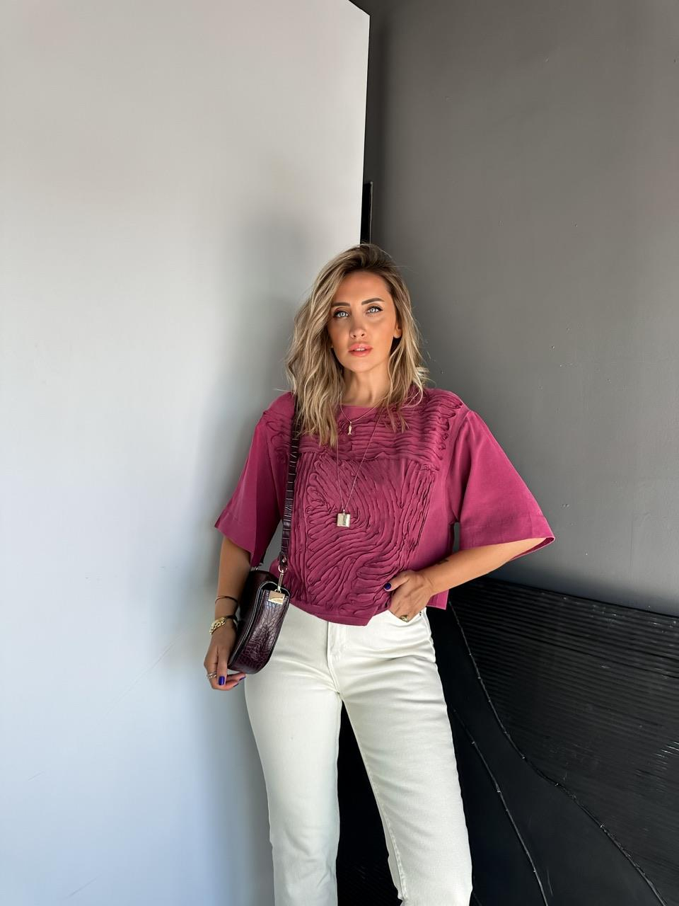 Bordo Parça Dikişli Tasarım  Soft Bluz