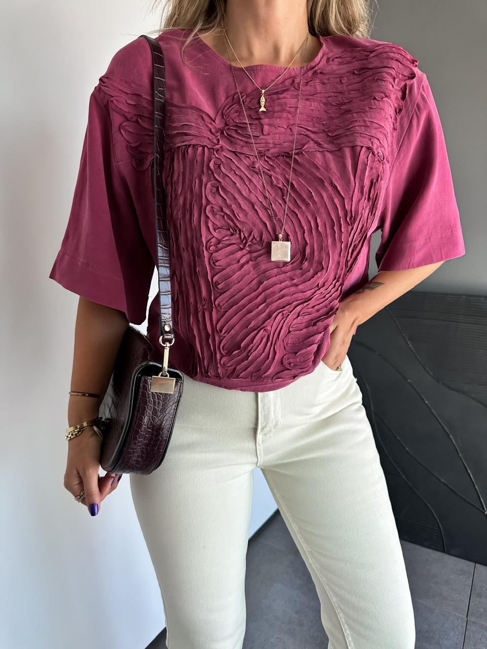 Bordo Parça Dikişli Tasarım  Soft Bluz