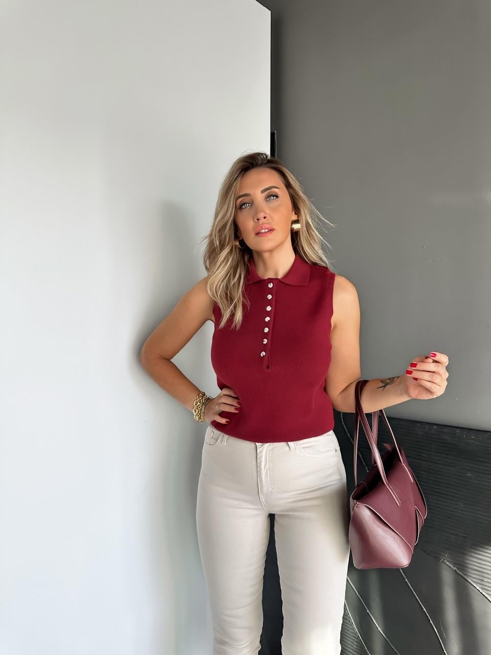 Bordo Polo Yaka Marka Model Süveter