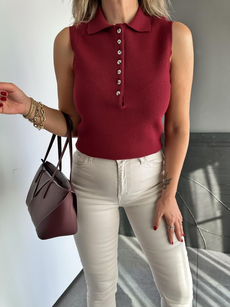 Bordo Polo Yaka Marka Model Süveter