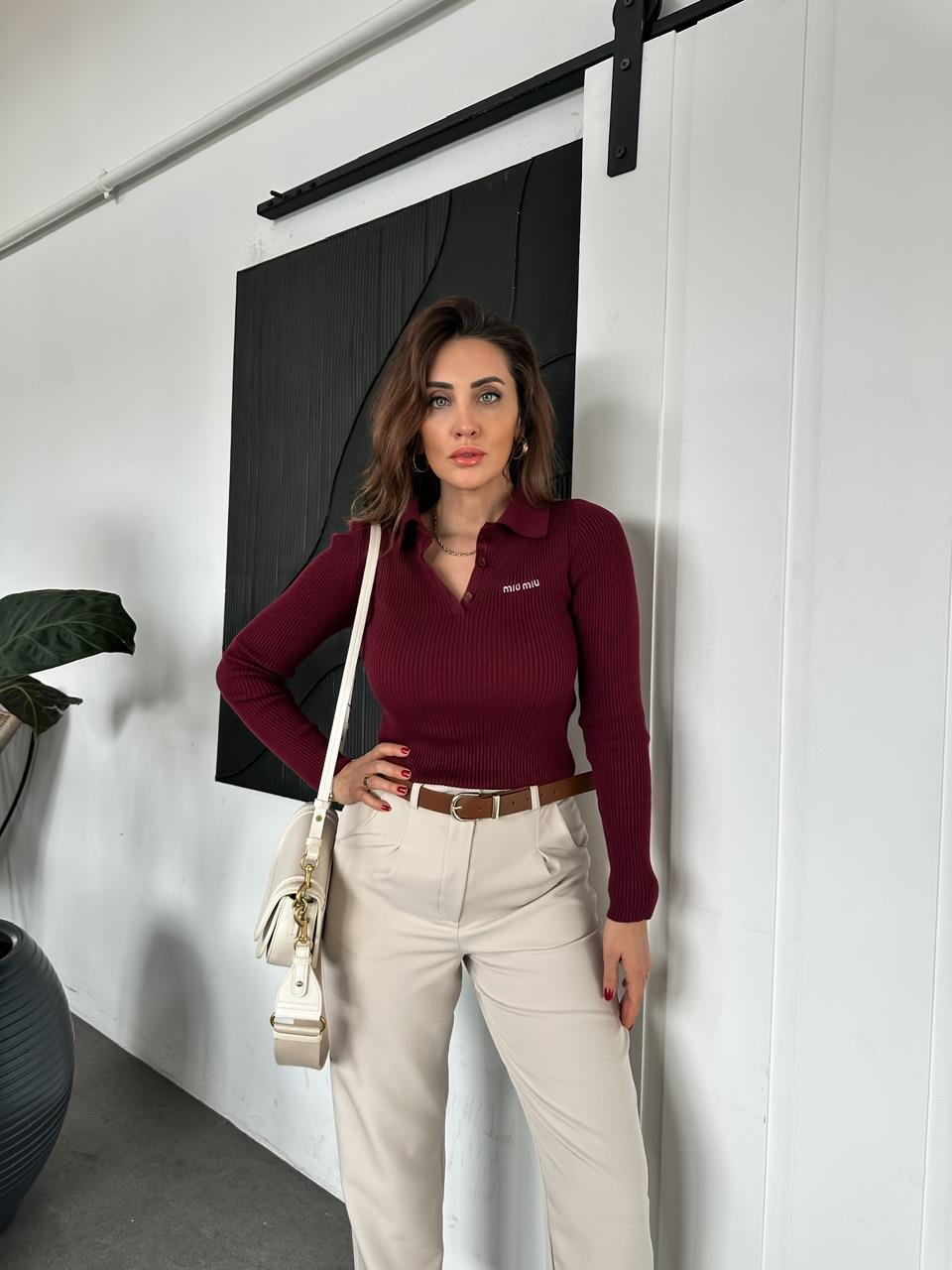 Bordo Polo Yaka Miu Kazak