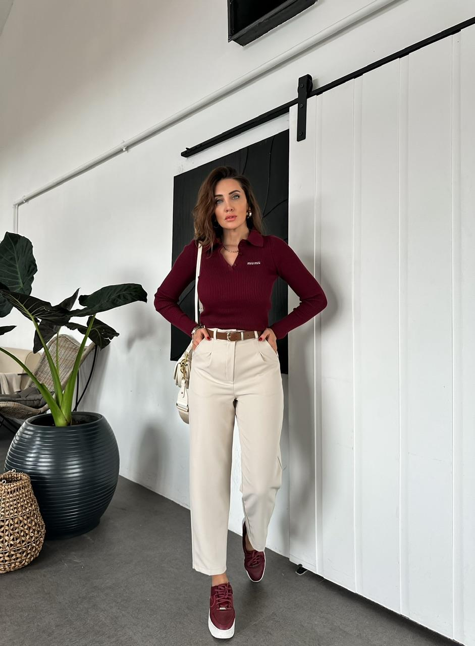 Bordo Polo Yaka Miu Kazak