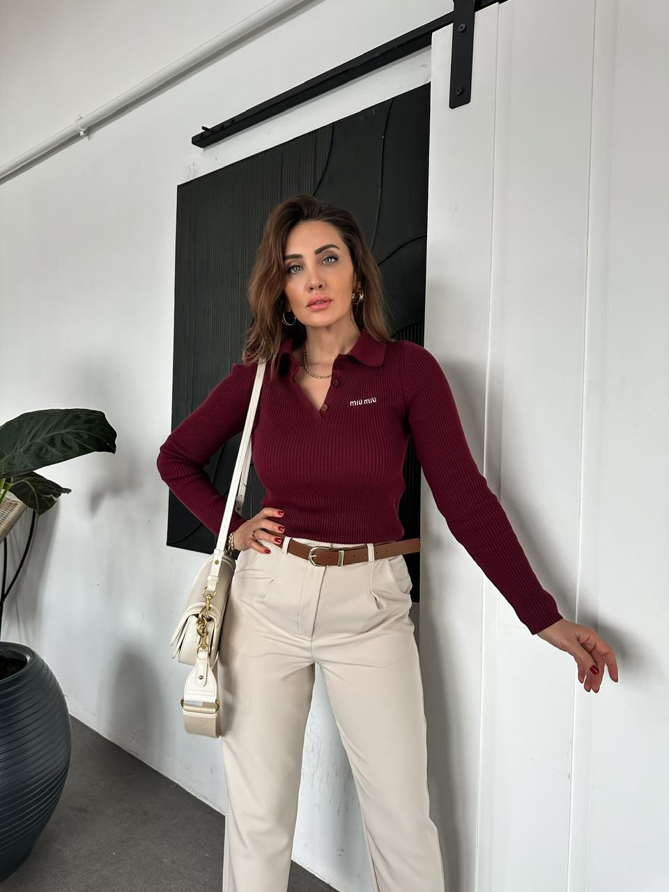 Bordo Polo Yaka Miu Kazak