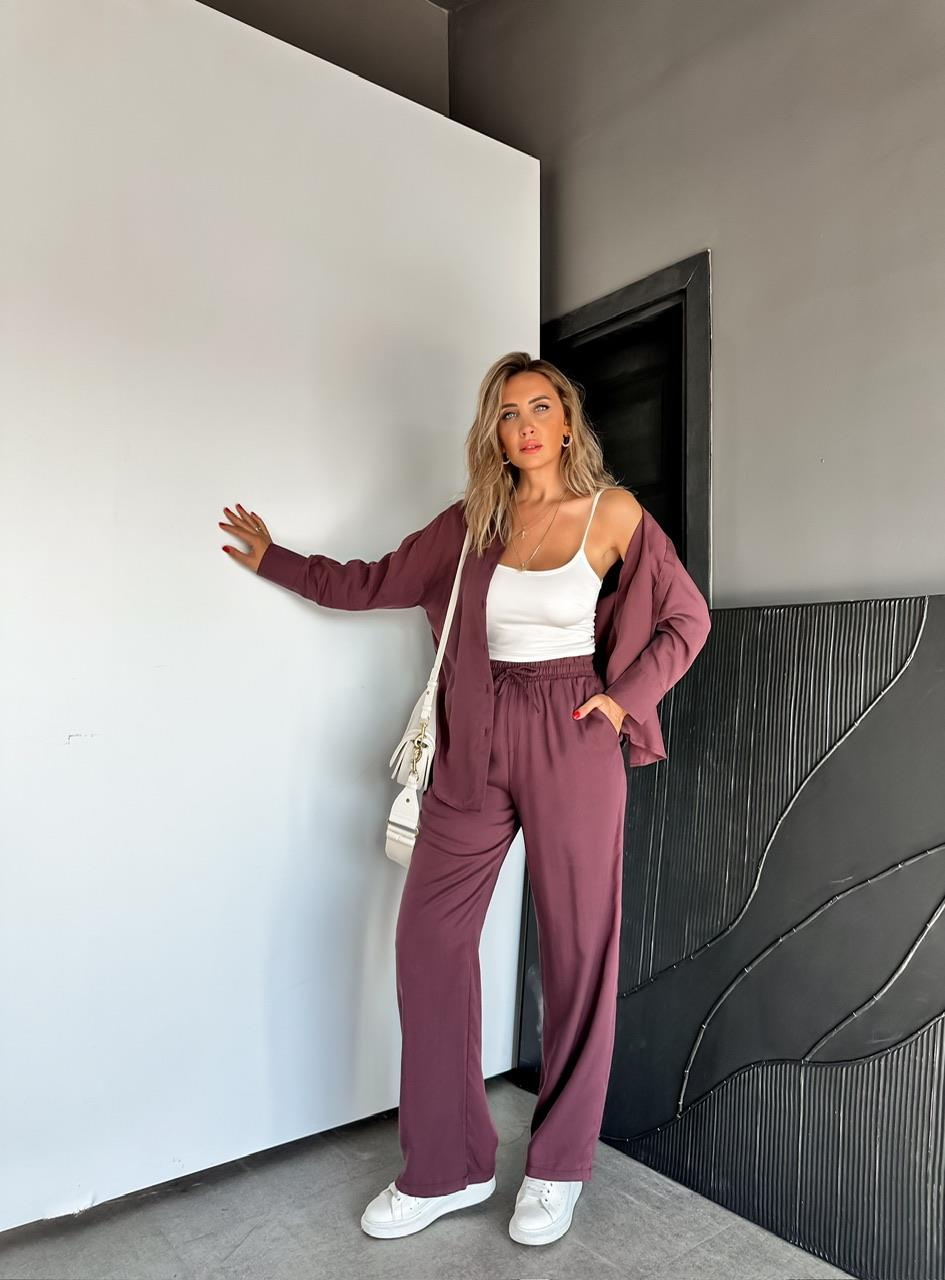 Bordo Relax Gömlek Pantolon Takım