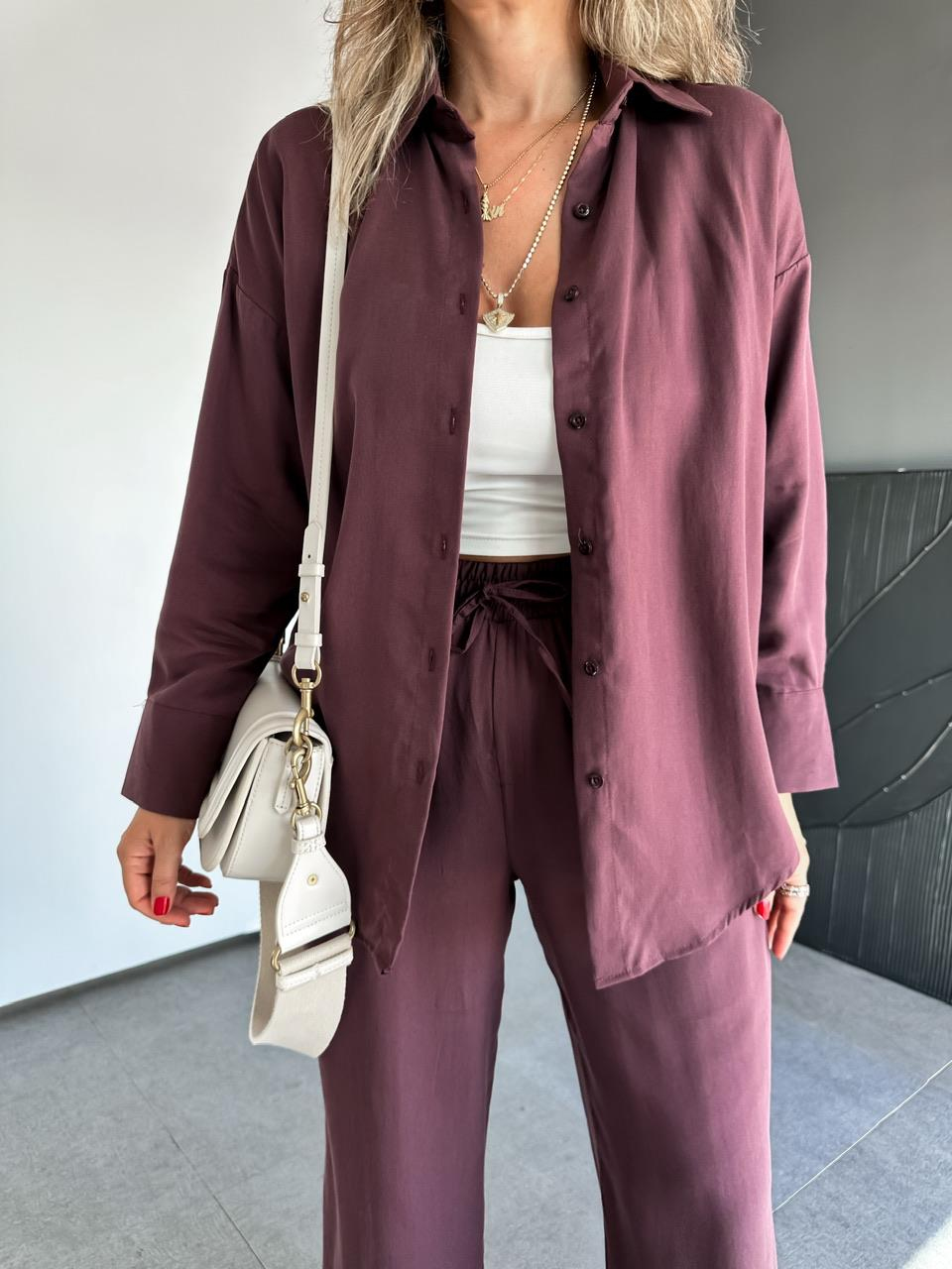 Bordo Relax Gömlek Pantolon Takım