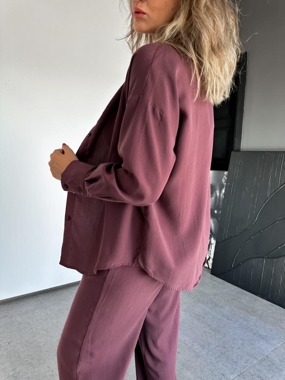 Bordo Relax Gömlek Pantolon Takım