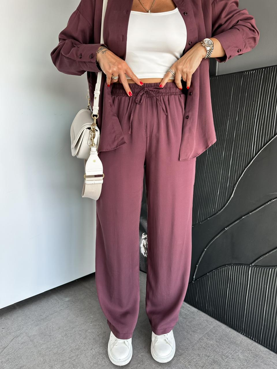 Bordo Relax Gömlek Pantolon Takım