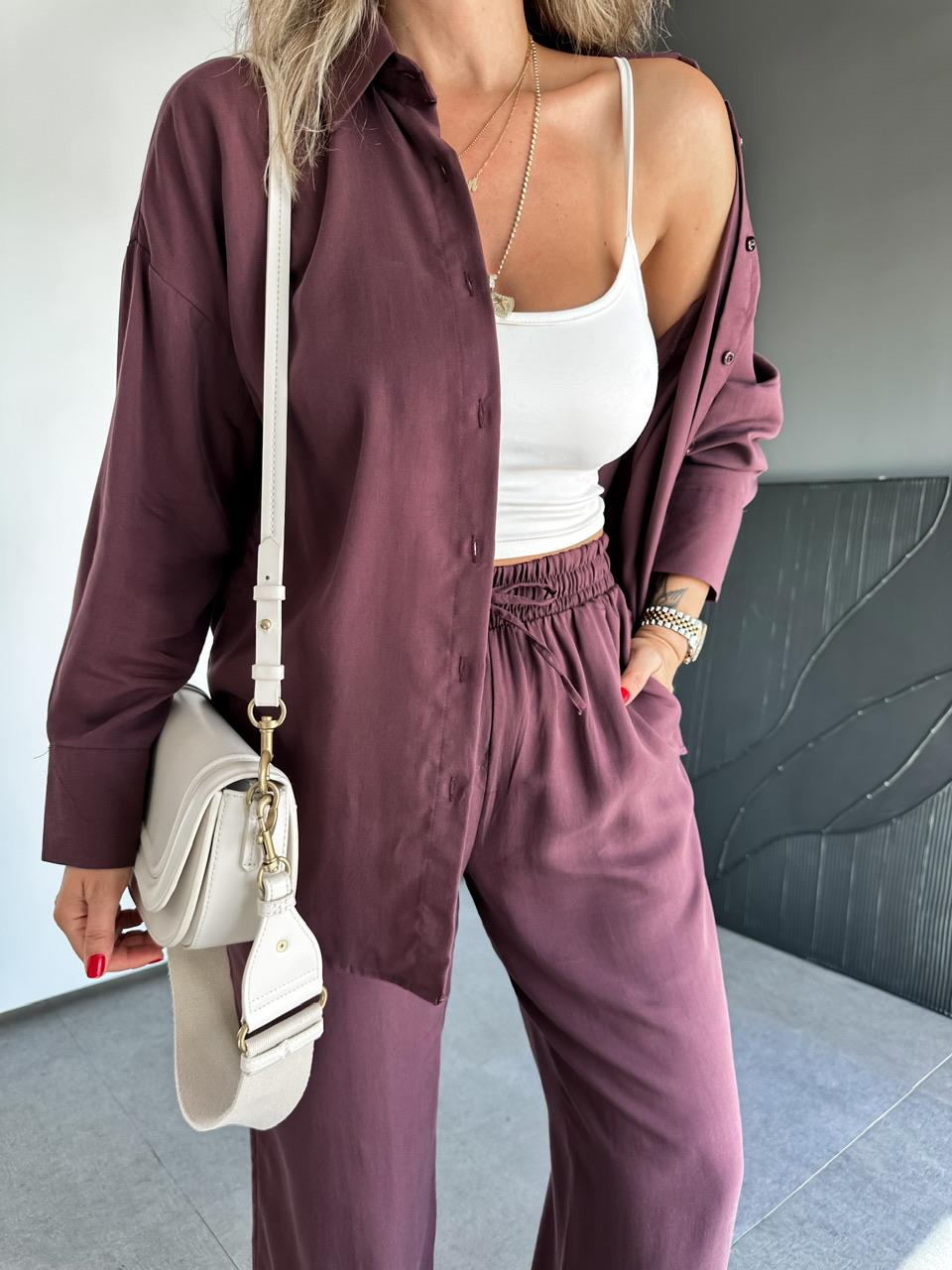 Bordo Relax Gömlek Pantolon Takım