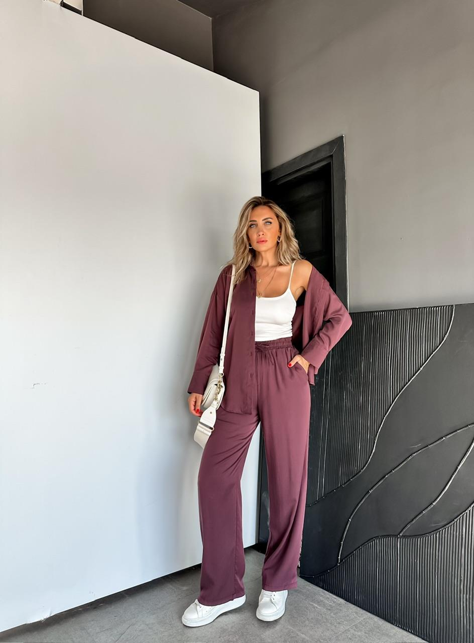 Bordo Relax Gömlek Pantolon Takım