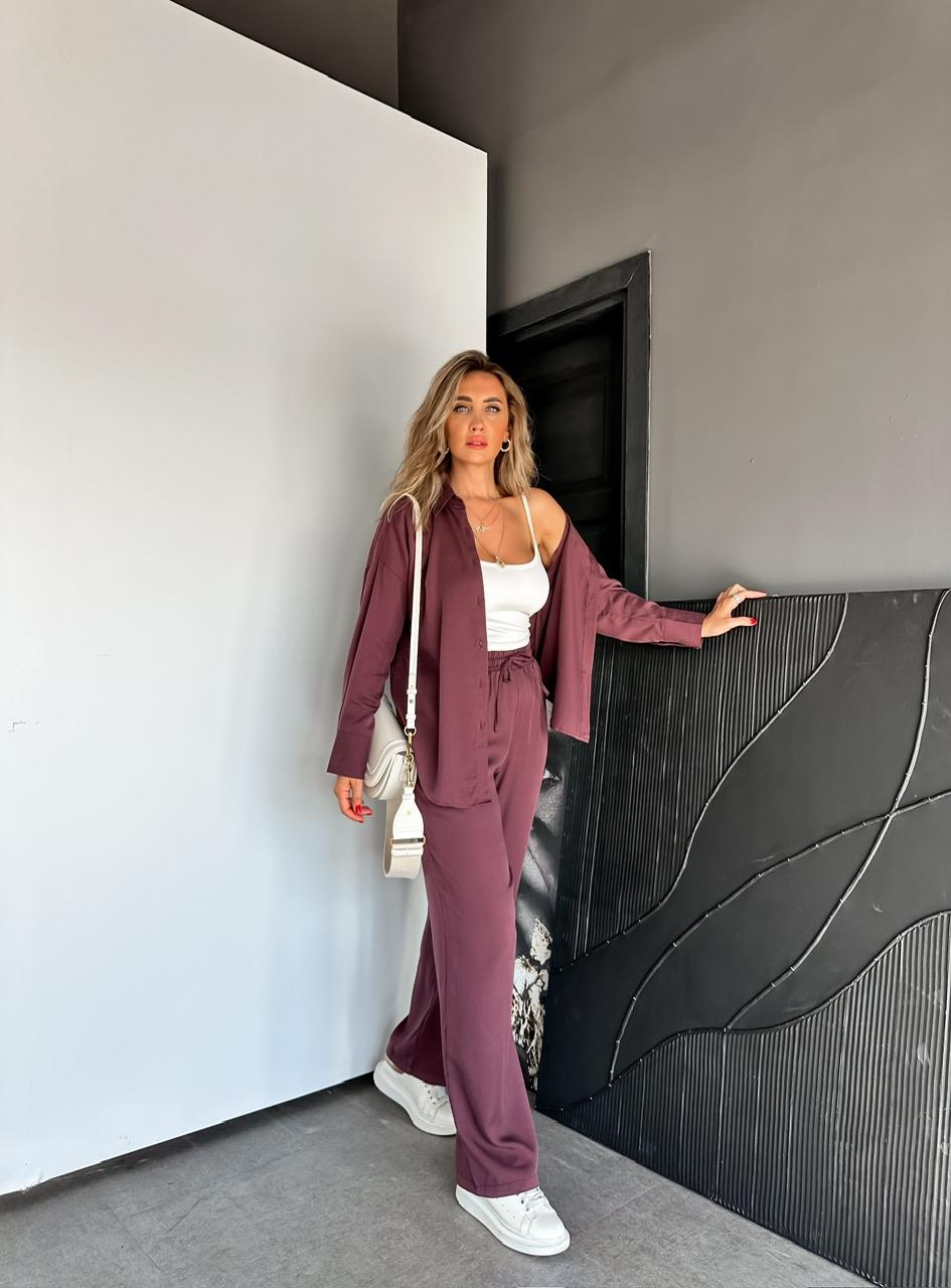 Bordo Relax Gömlek Pantolon Takım