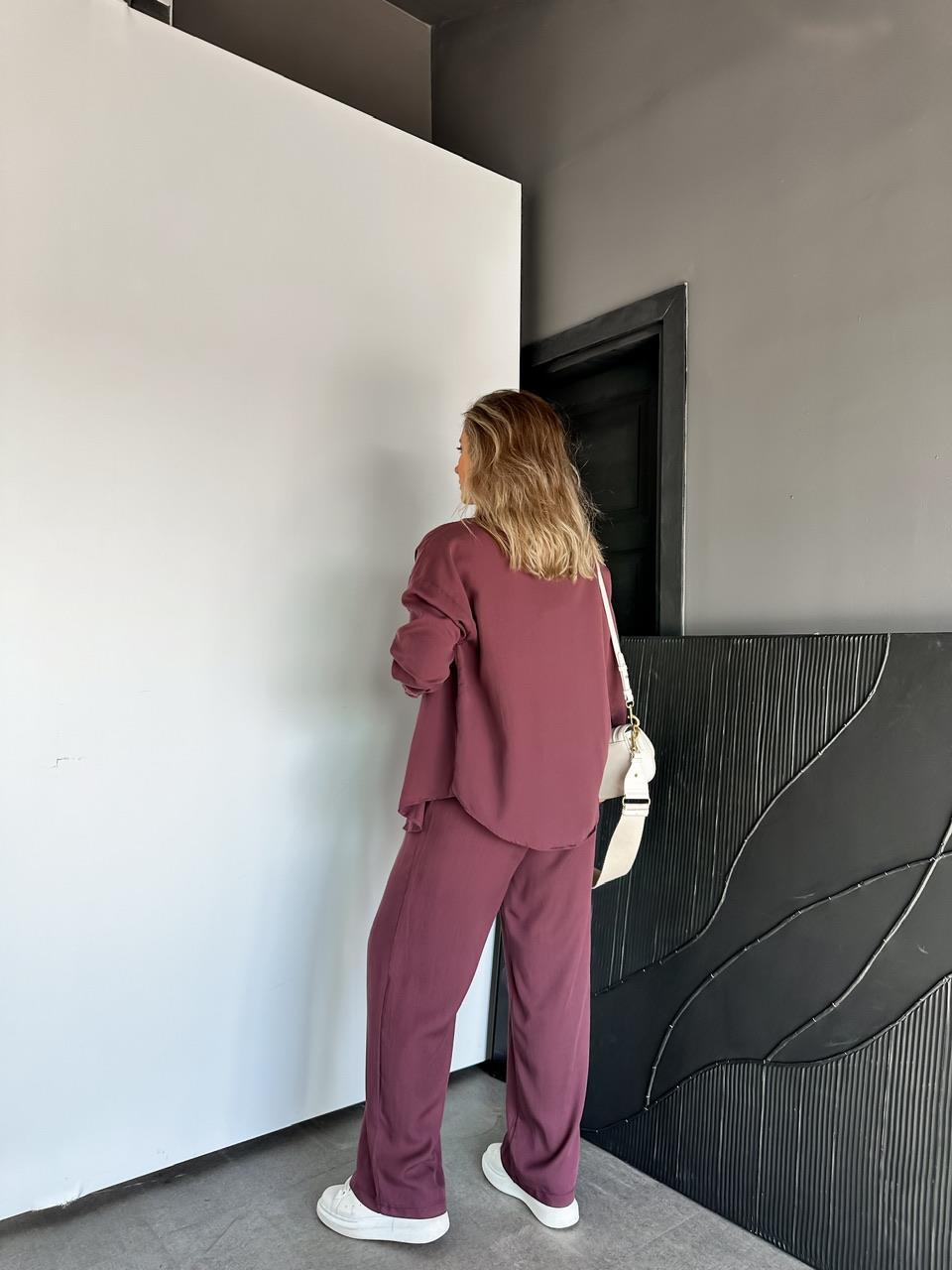 Bordo Relax Gömlek Pantolon Takım