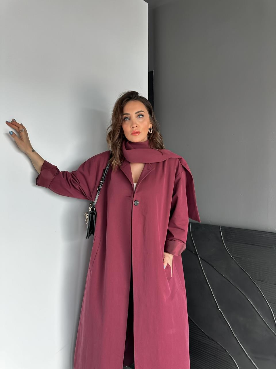 Bordo Şal Aksesuarlı Trençkot 