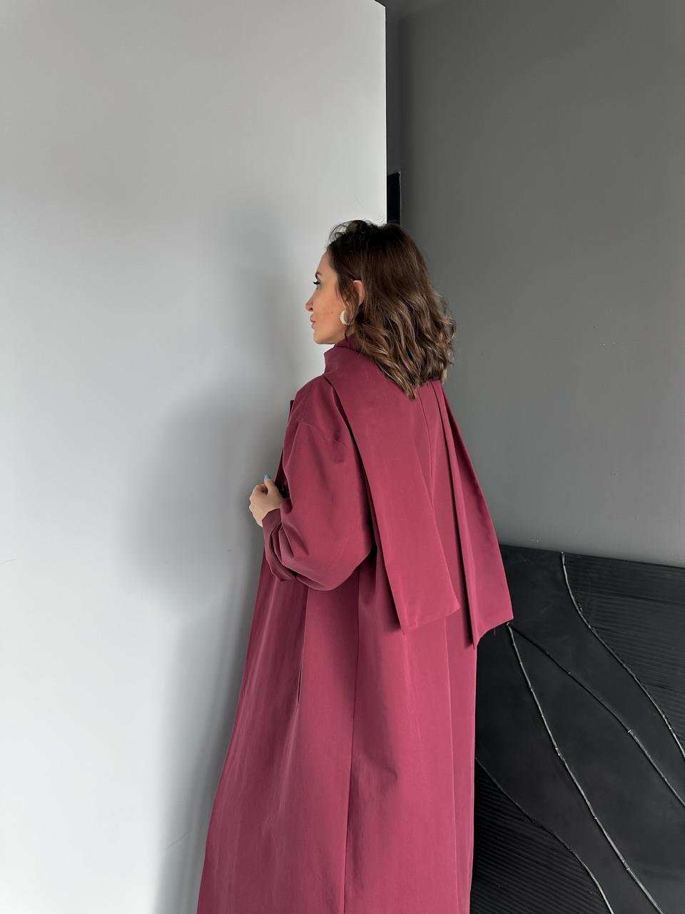 Bordo Şal Aksesuarlı Trençkot 